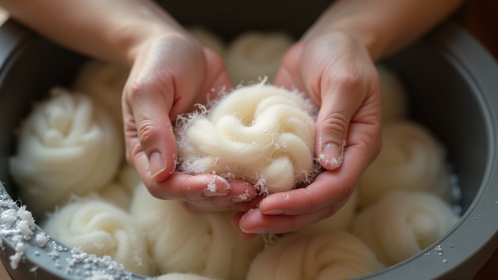Hands gently working with wet felting materials