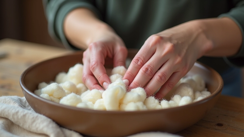 Hands in warm water with wool fibers being felted, showing proper hand positioning and gentle pressure technique during the wet felting process