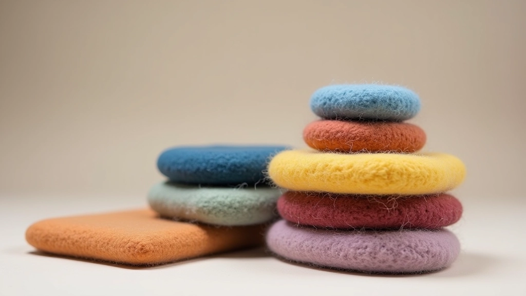 Different types of felting pads stacked together showing foam and rubber materials with various colors